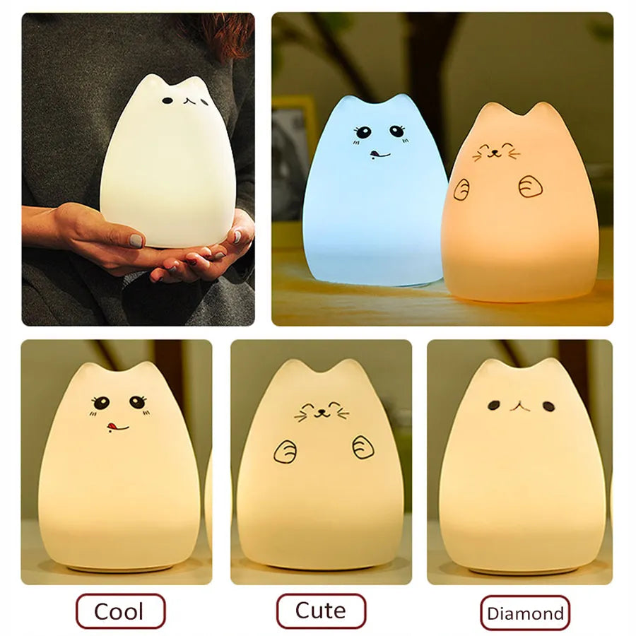 Soft Silicone Touch Sensor 7 Color Cat sleeping lamp