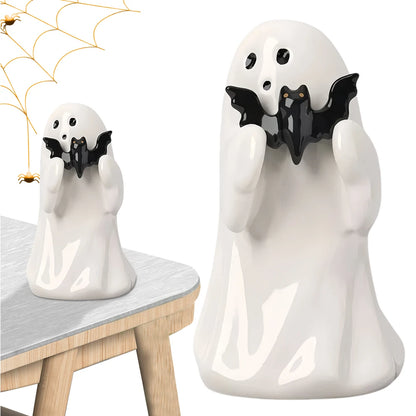 Halloween Pumpkin/ Bat Holding Ghost  Figurine