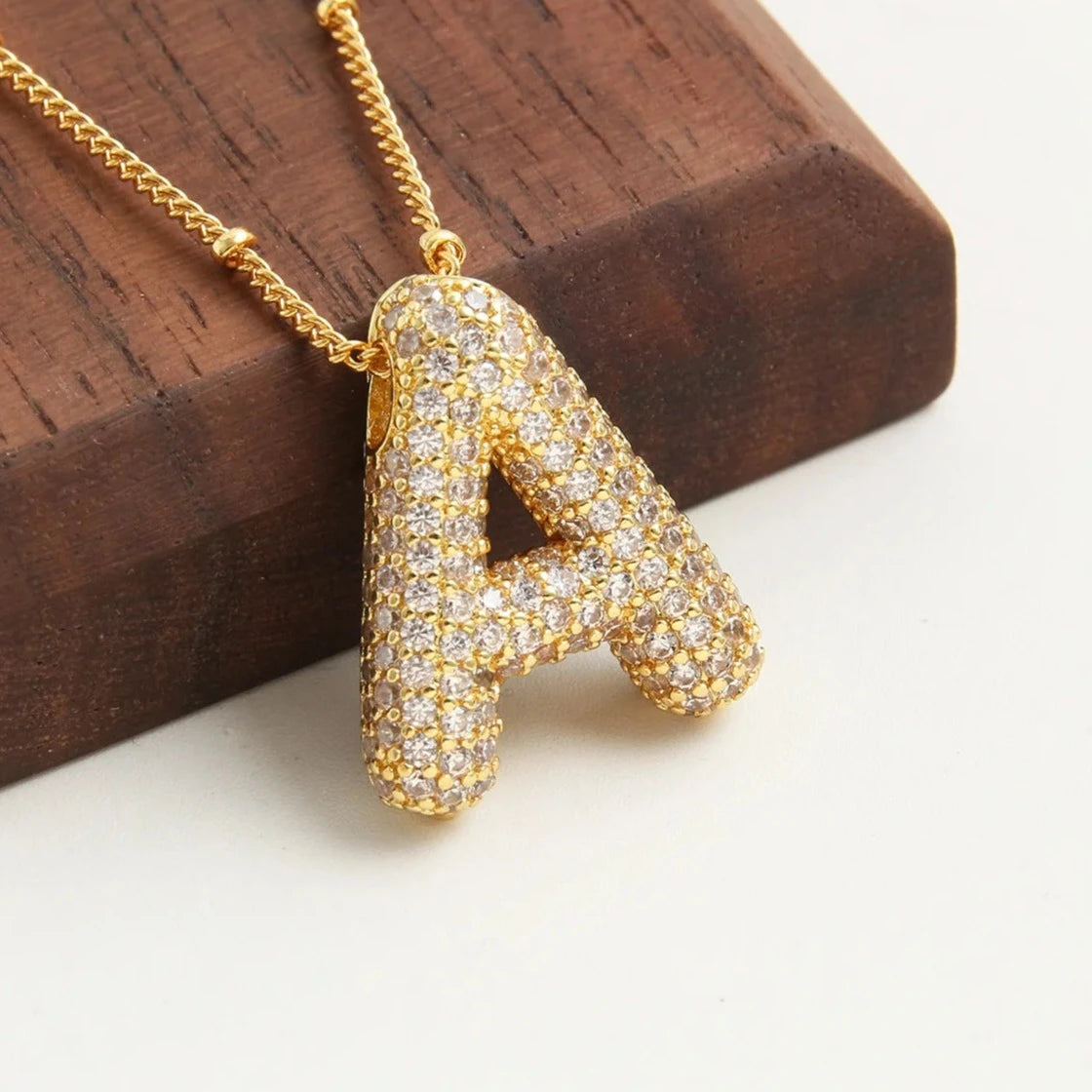 Diamond Gold Plated Bubble Initial Pendant Necklaces