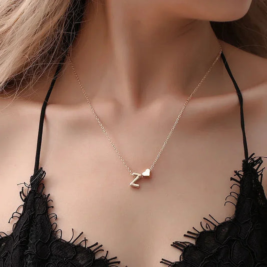 Dainty Tiny Heart Initial Necklace