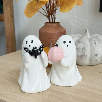 Halloween Pumpkin/ Bat Holding Ghost  Figurine