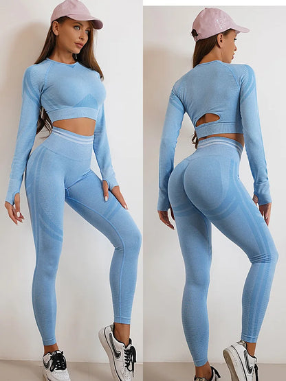 Seamless Long Sleeve High Waist Long Pants Yoga Set