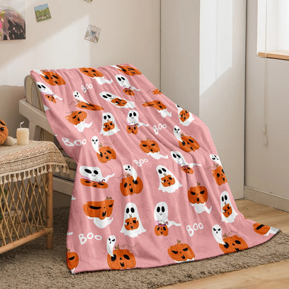 flannel Halloween themed ghost pumpkin pattern printed blanket