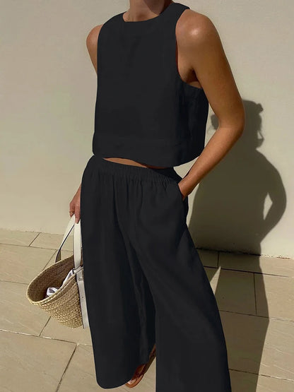 Chic Loose Crop Top + Leg Pants Suit