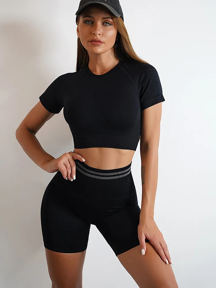 Seamless High Waist Yoga Shorts Set