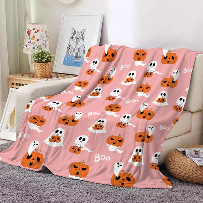 flannel Halloween themed ghost pumpkin pattern printed blanket