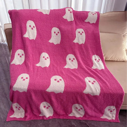 Halloween Ghost Blankets Pink Flannel Reversible Soft Cute Throw Blanket