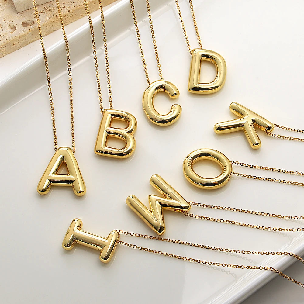 Gold Plated Chunky Alphabet Balloon Letter Necklace