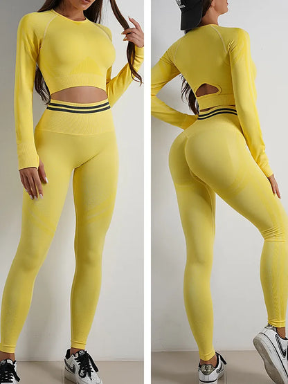 Seamless Long Sleeve High Waist Long Pants Yoga Set