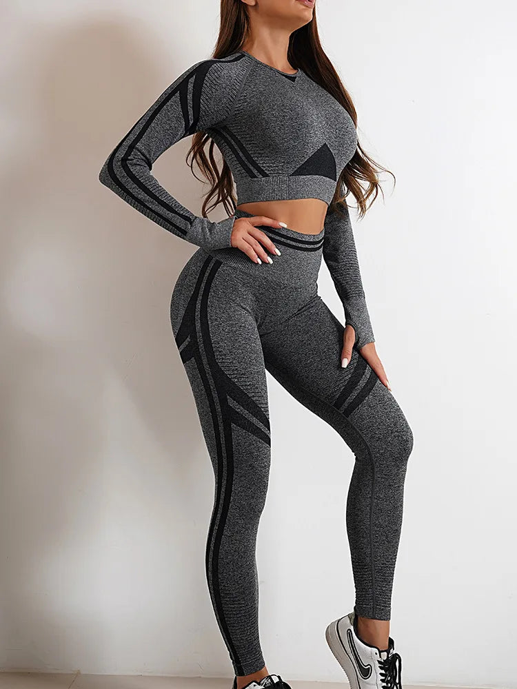 Seamless Long Sleeve High Waist Long Pants Yoga Set