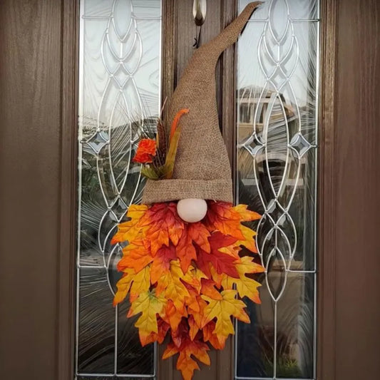 Autumn Gnome Hat Maple Leaf Wreath