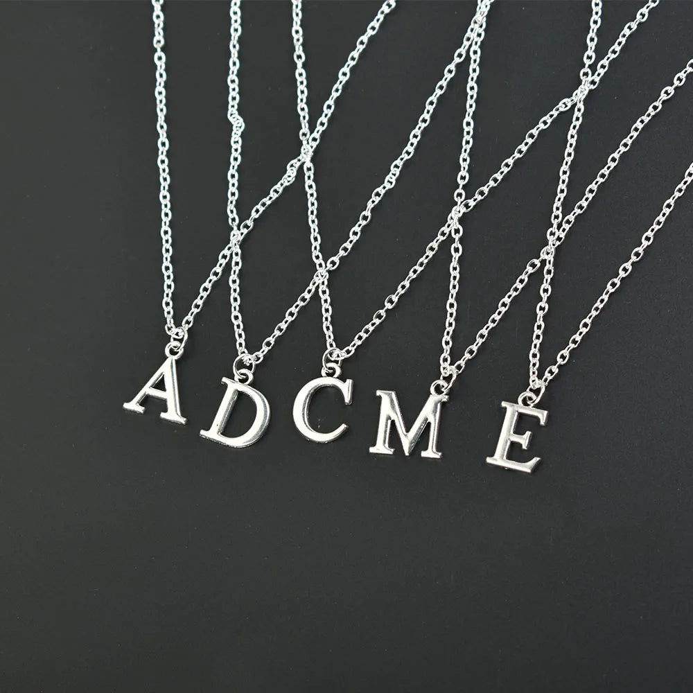 Silver A-Z Letter Pendants Necklaces