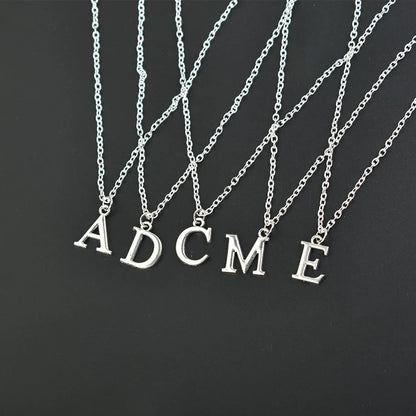 Silver A-Z Letter Pendants Necklaces