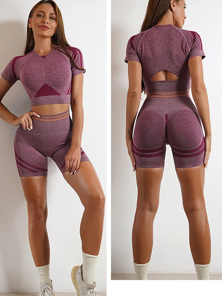 Seamless High Waist Yoga Shorts Set