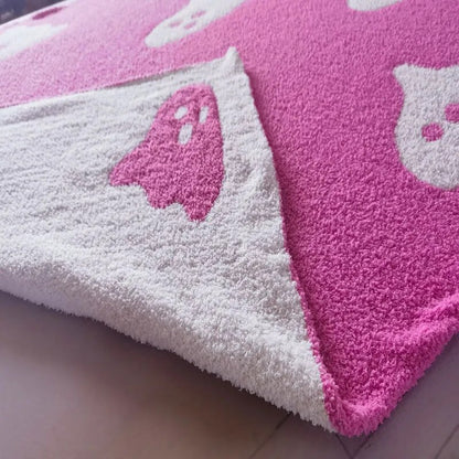 Halloween Ghost Blankets Pink Flannel Reversible Soft Cute Throw Blanket