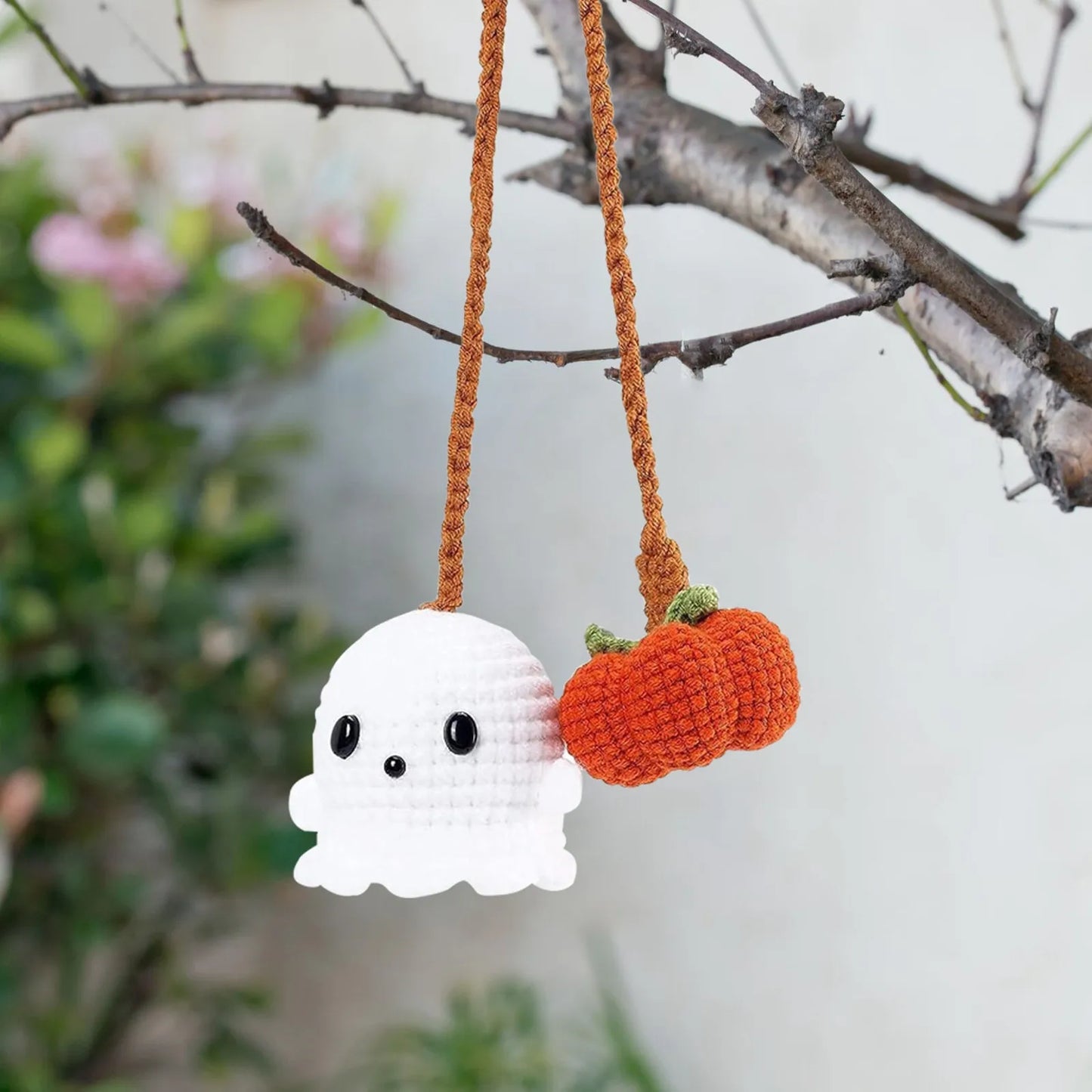 Crochet Pumpkin and Boo Car Accessories