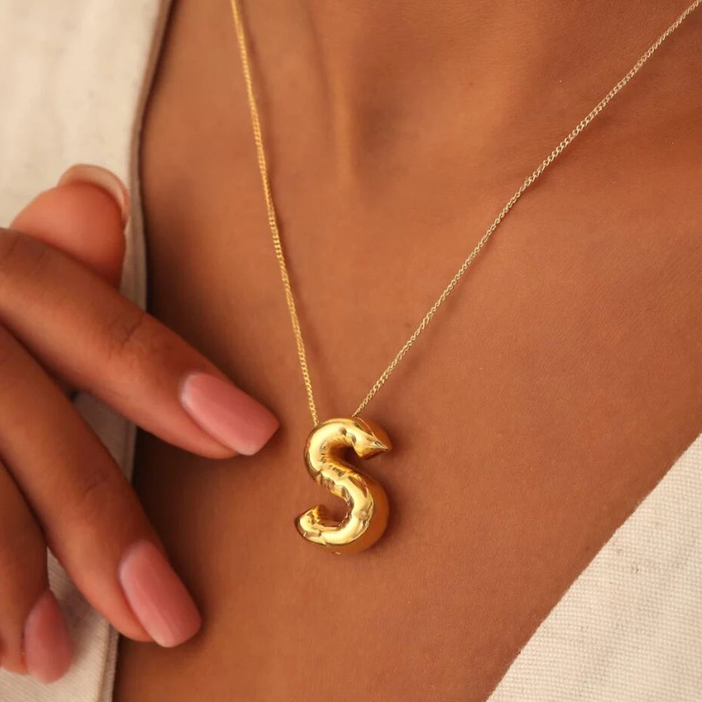 Gold Plated Chunky Alphabet Balloon Letter Necklace