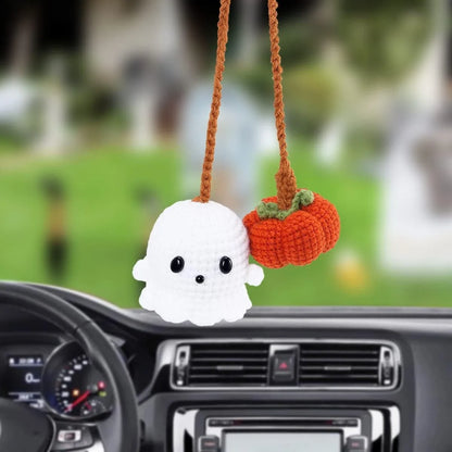 Crochet Pumpkin and Boo Car Accessories