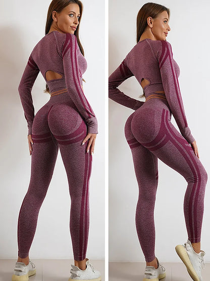 Seamless Long Sleeve High Waist Long Pants Yoga Set