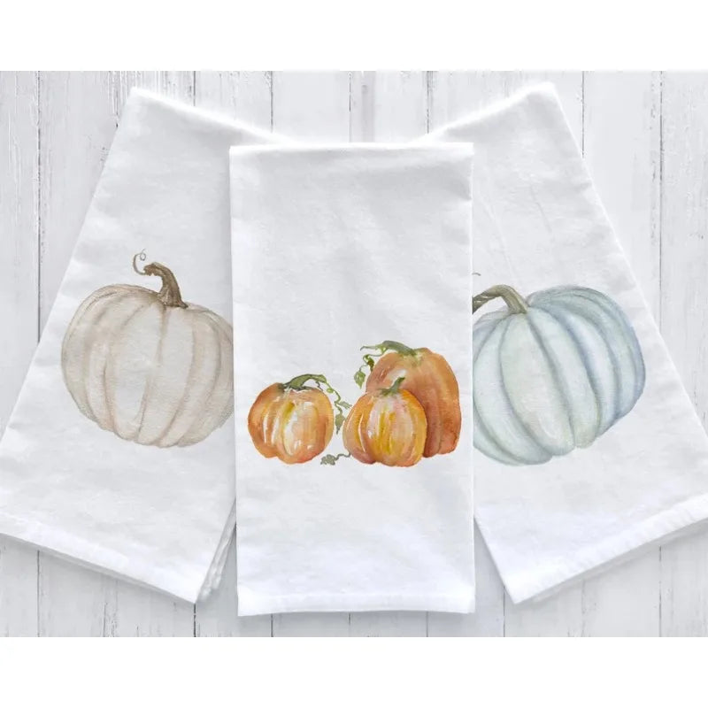 Halloween Watercolor Pumpkins Flour Sack Tea Towels