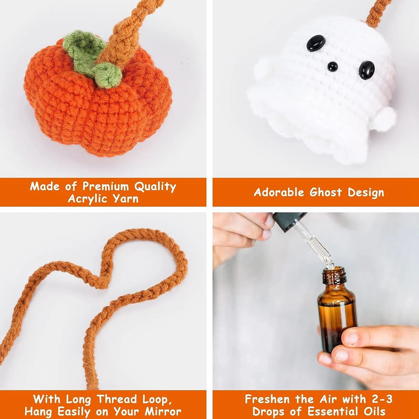 Crochet Pumpkin and Boo Car Accessories