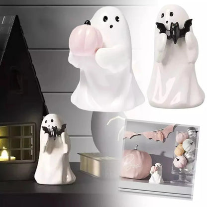 Halloween Pumpkin/ Bat Holding Ghost  Figurine