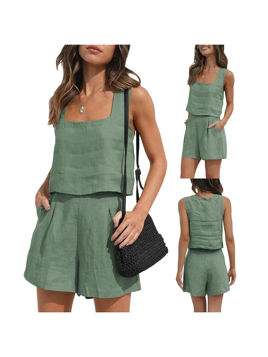 Sleeveless Sling Vest + Casual Shorts with Pockets