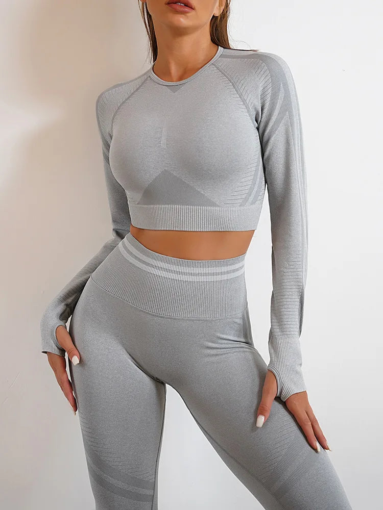 Seamless Long Sleeve High Waist Long Pants Yoga Set