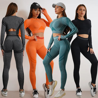 Seamless Long Sleeve High Waist Long Pants Yoga Set