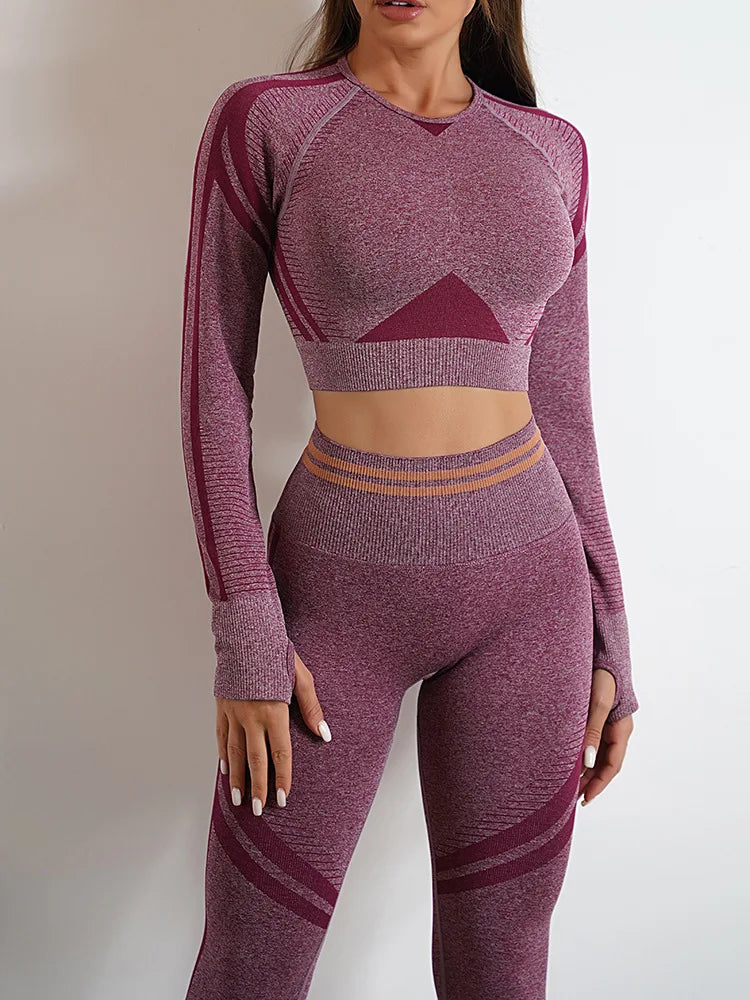 Seamless Long Sleeve High Waist Long Pants Yoga Set