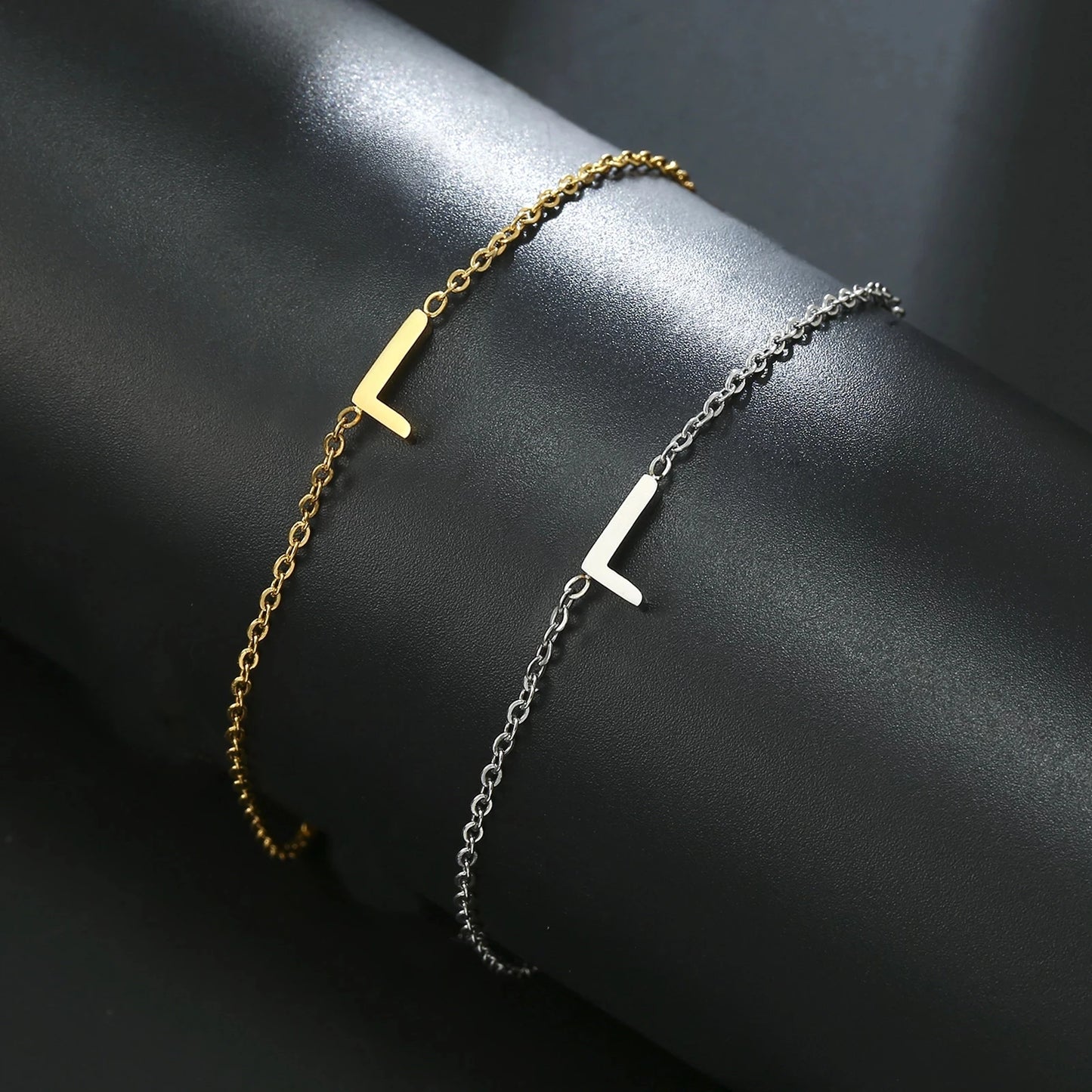 Initial Stainless Steel Double Chain Bracelet