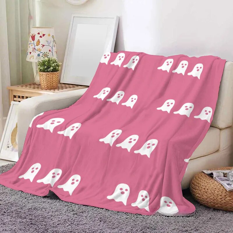 Halloween Ghost Blankets Pink Flannel Reversible Soft Cute Throw Blanket