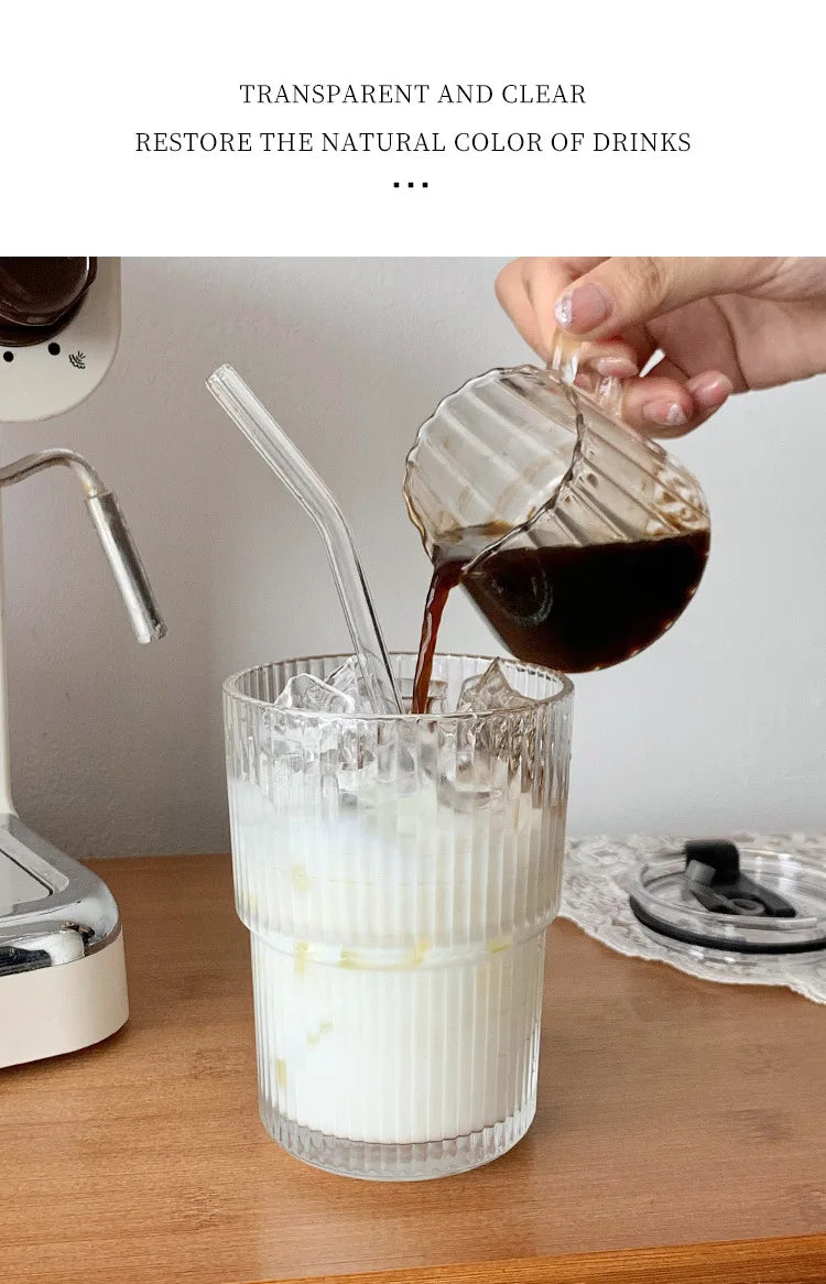 Coffee Glass Cup With Lid and Straw