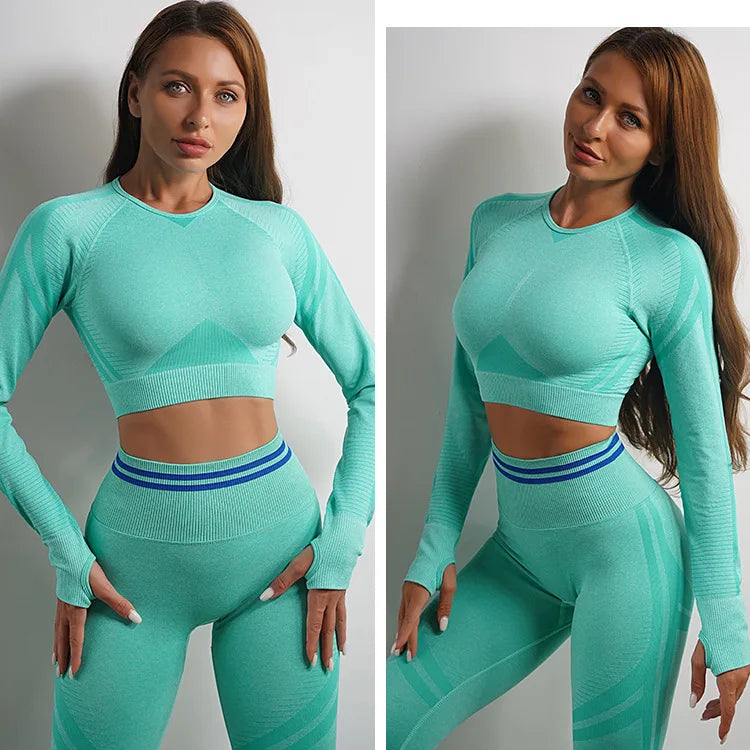 Seamless Long Sleeve High Waist Long Pants Yoga Set