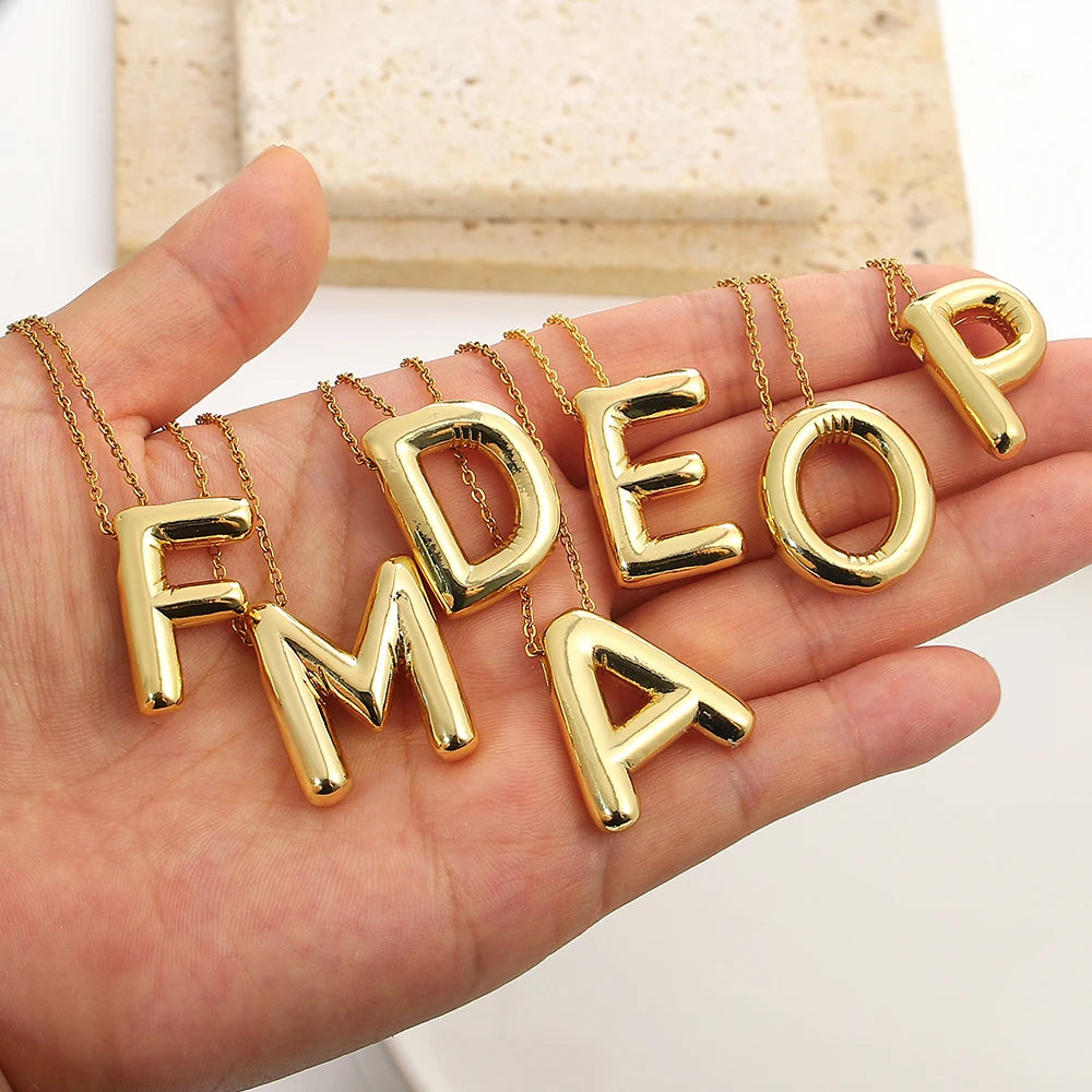 Gold Plated Chunky Alphabet Balloon Letter Necklace