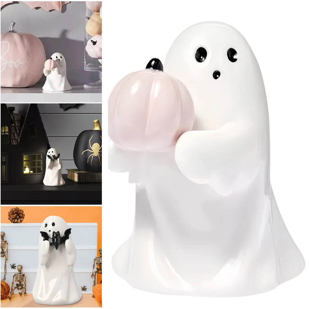 Halloween Pumpkin/ Bat Holding Ghost  Figurine