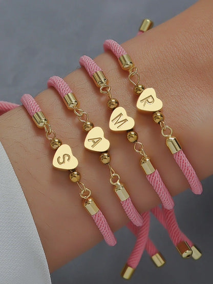 Heart Initial Colorful Rope Bracelet