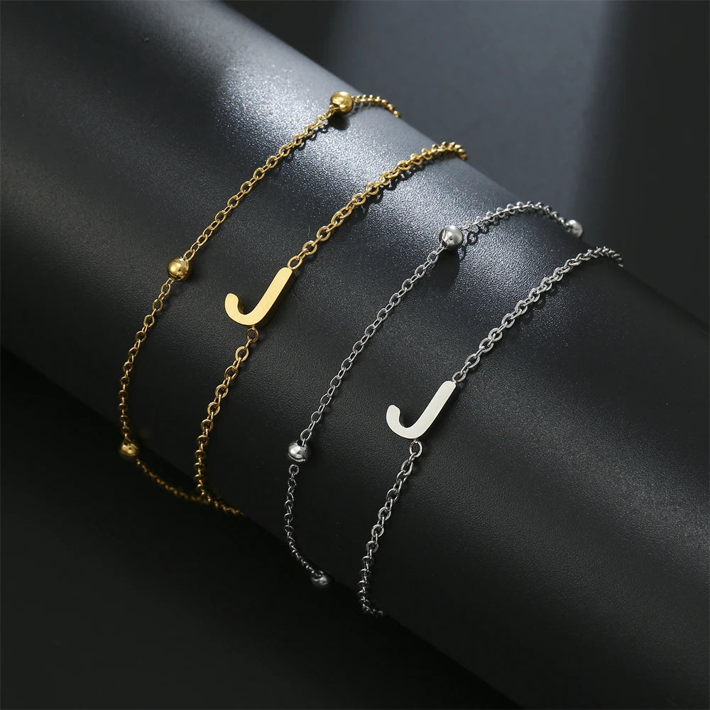 Initial Stainless Steel Double Chain Bracelet