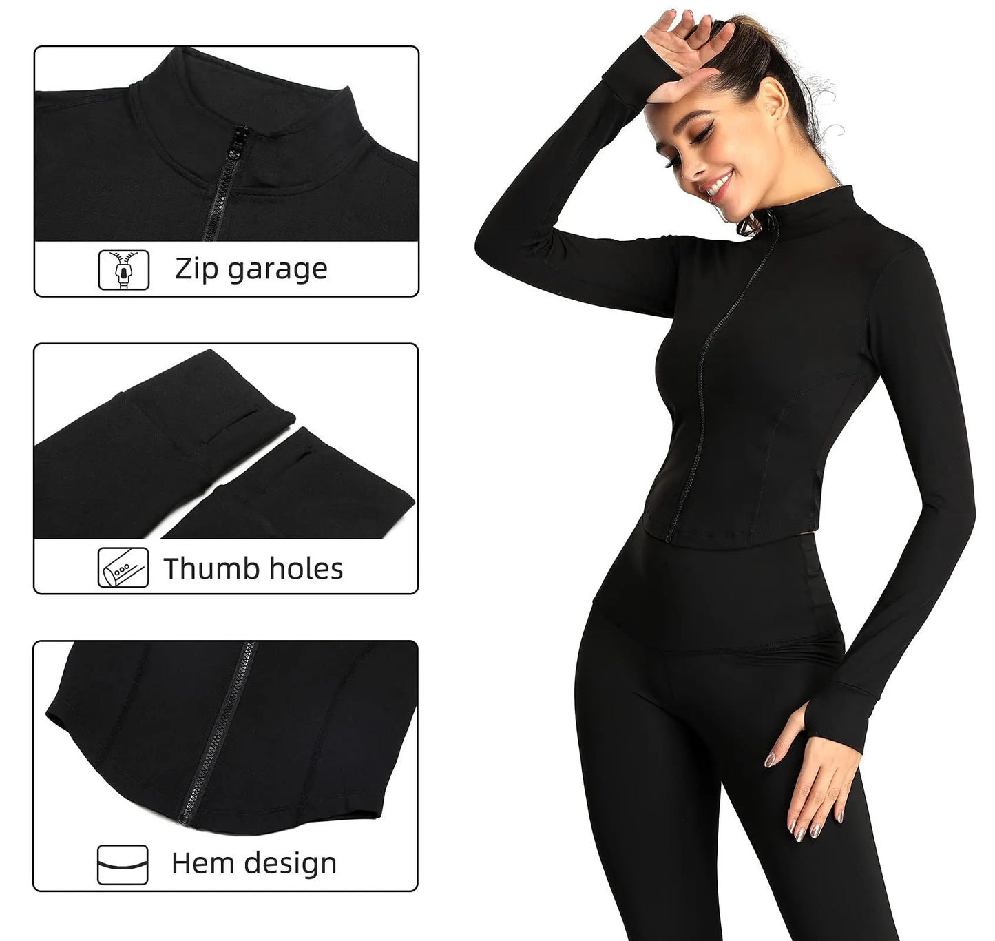 Long Sleeved Slim Fit Tracksuit Jacket With Thumb Holes