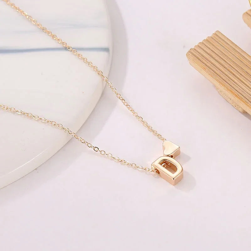 Dainty Tiny Heart Initial Necklace