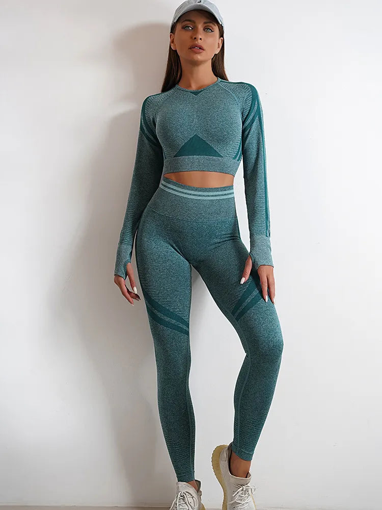 Seamless Long Sleeve High Waist Long Pants Yoga Set