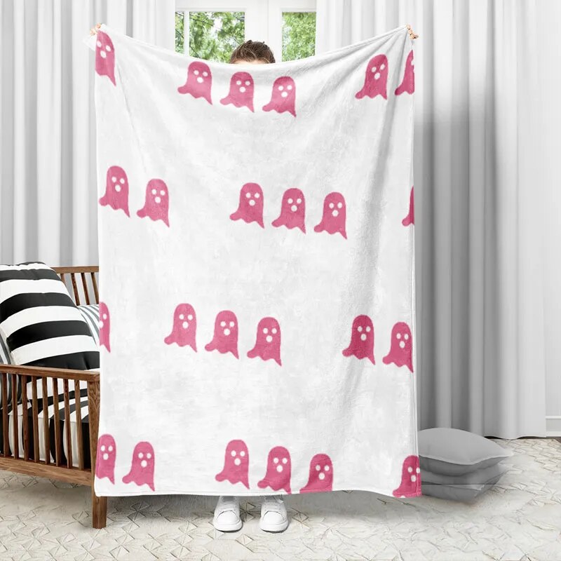 Halloween Ghost Blankets Pink Flannel Reversible Soft Cute Throw Blanket